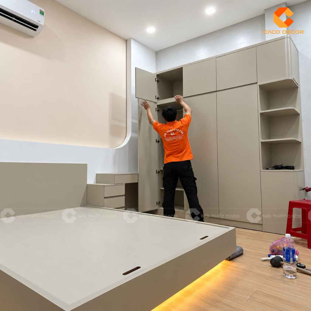 Thợ CaCo lắp đặt tủ quần áo phòng ngủ anh Duy An tại Tây Ninh