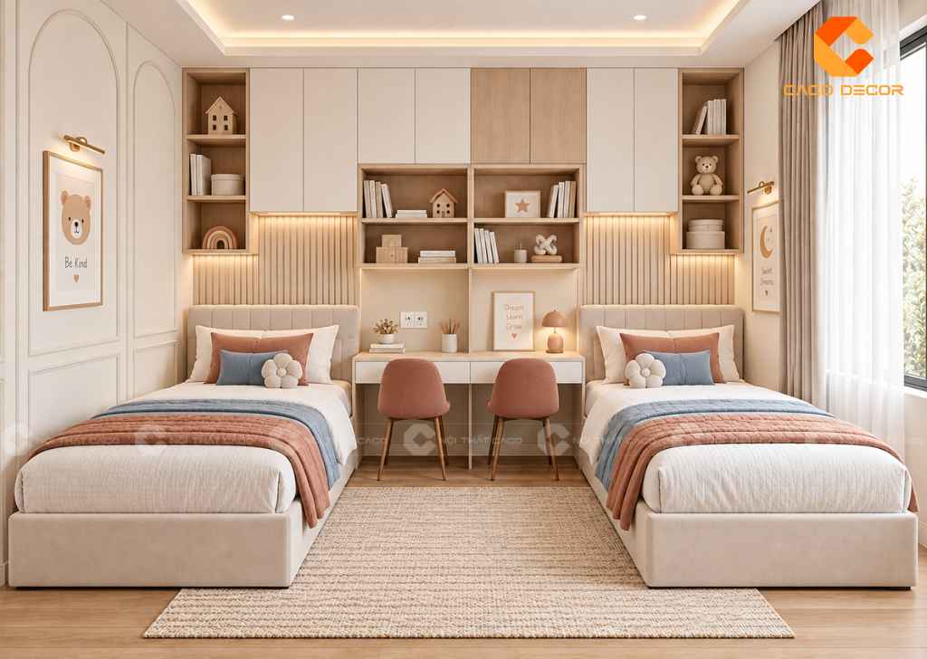 Thiết Kế Phòng Ngủ 12m2 Cho 2 Bé: Cách Bố Trí Đẹp, Tiện Nghi 1