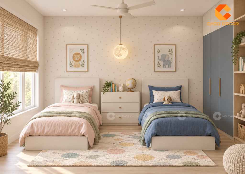 Thiết Kế Phòng Ngủ 12m2 Cho 2 Bé: Cách Bố Trí Đẹp, Tiện Nghi 6