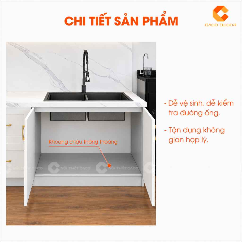 Khoang chậu thông thoáng của tủ bếp gỗ công nghiệp TBM120