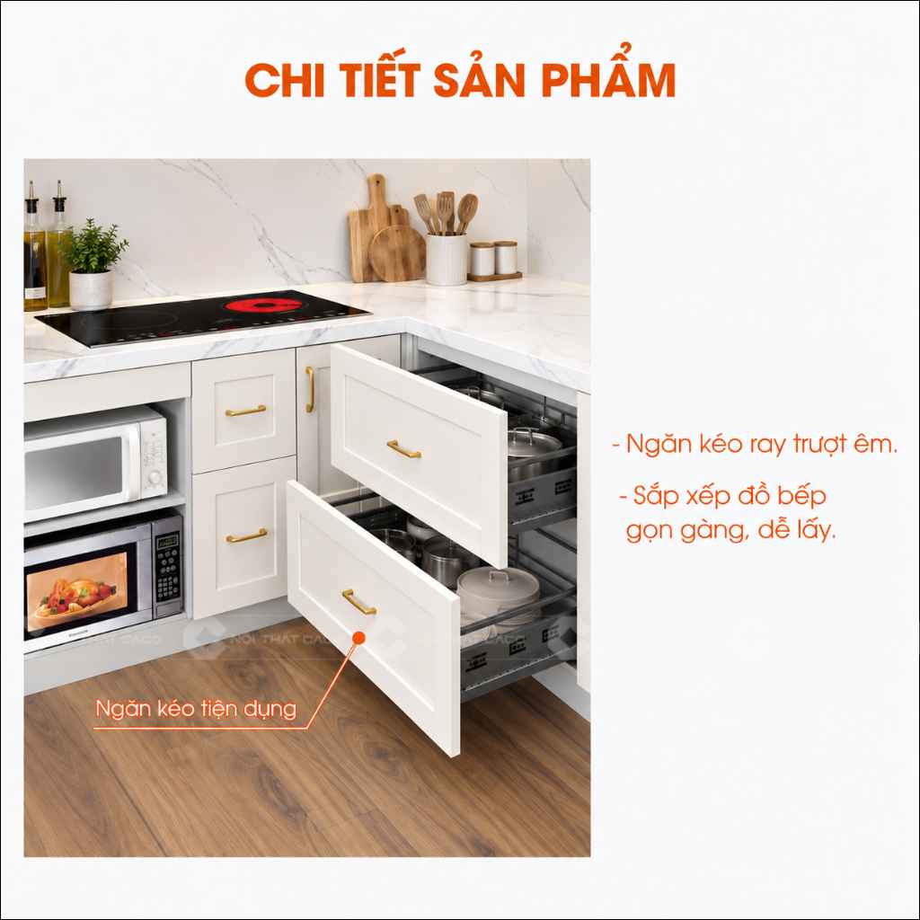 Ngăn kéo tiện dụng của tủ bếp gỗ công nghiệp TBM120