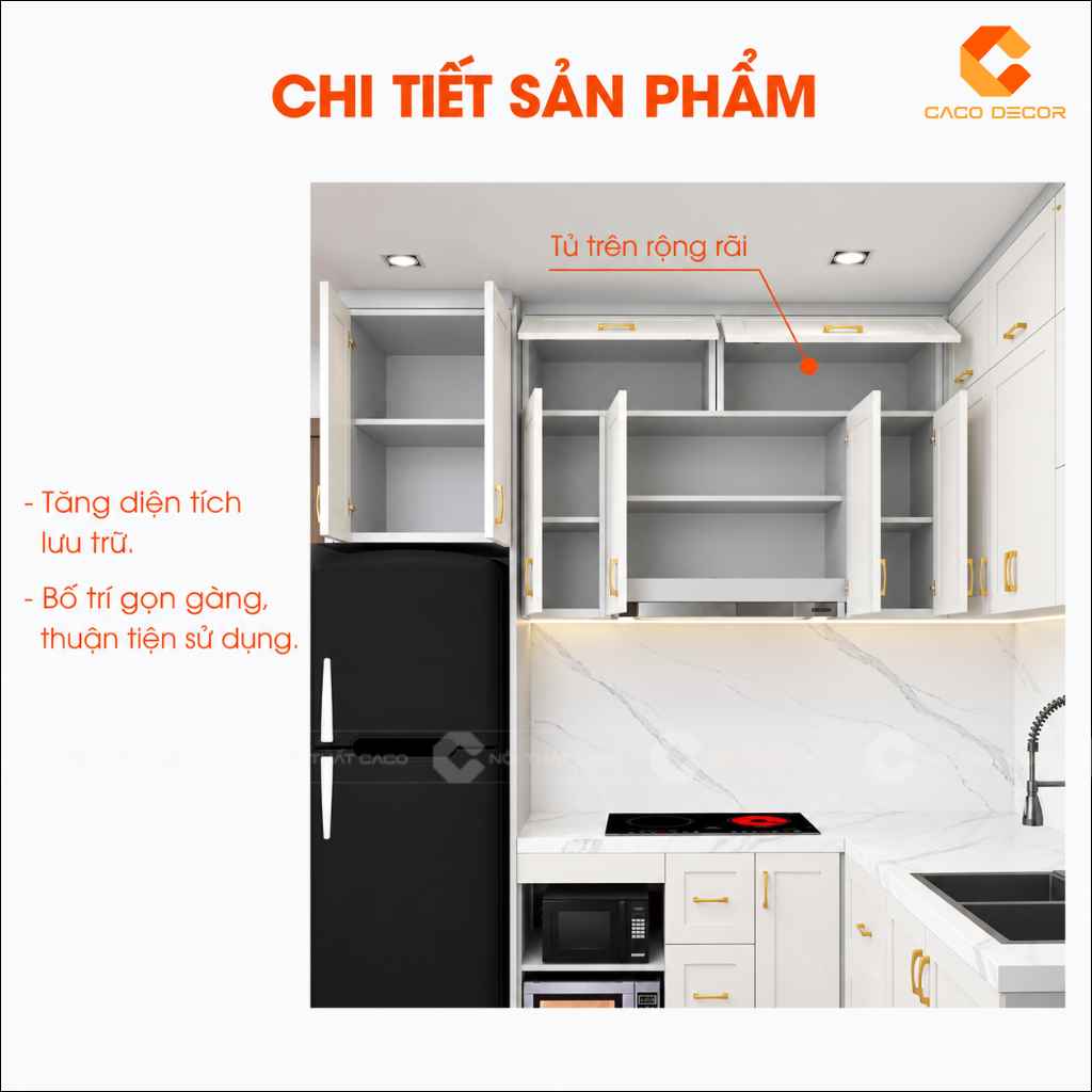 Chi tiết tủ trên rộng rãi của tủ bếp gỗ công nghiệp TBM120