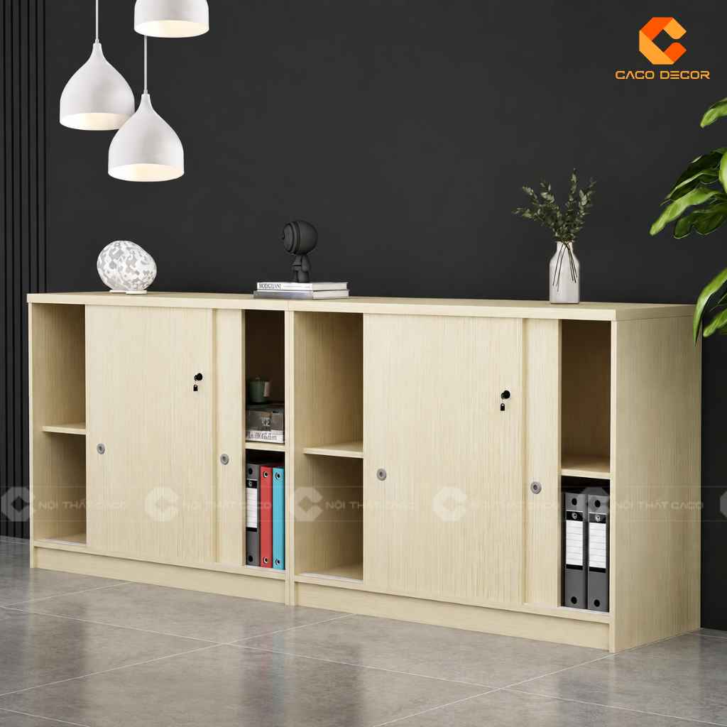 Tủ hồ sơ gỗ công nghiệp THS043 module đơn có cánh lùa và nhiều khoang kệ