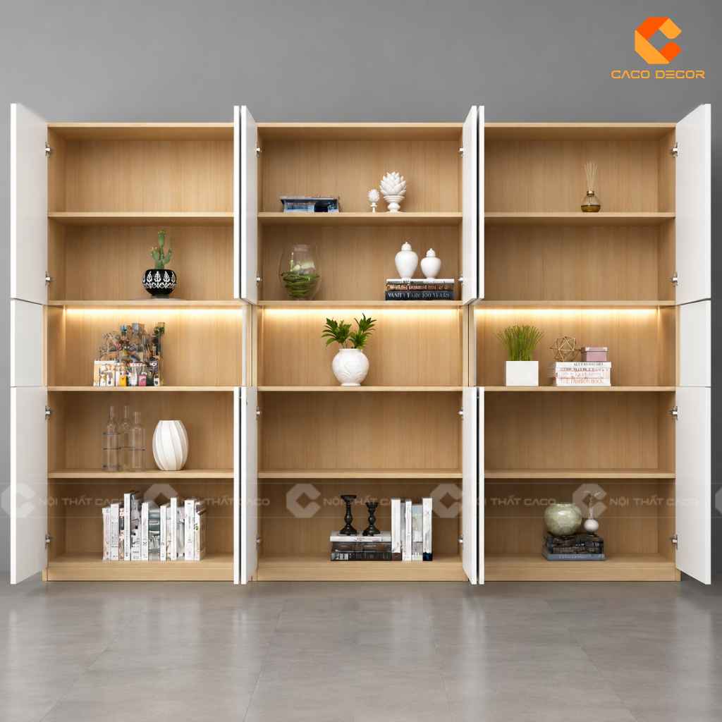 Tủ Hồ Sơ Gỗ Công Nghiệp THS044 Kệ Trang Trí Có Đèn 5