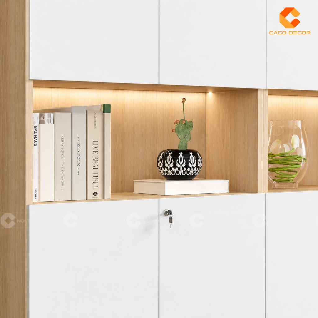 Tủ Hồ Sơ Gỗ Công Nghiệp THS044 Kệ Trang Trí Có Đèn 6