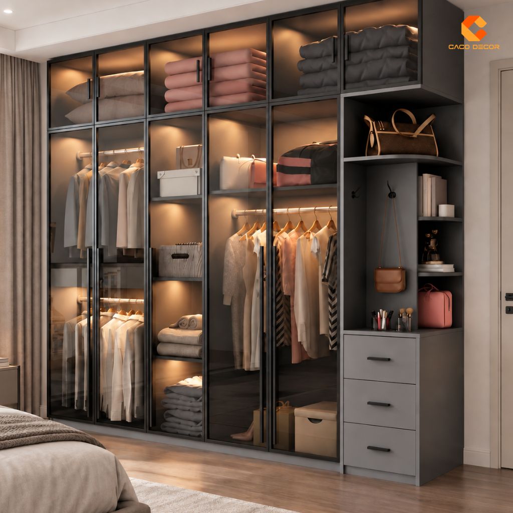 Tủ Áo Cánh Kính Màu Trà Dạng Mở Cao Cấp, Hiện Đại - TAK065 1