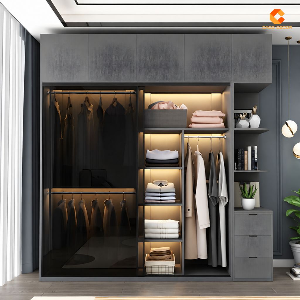 Tủ Áo Cánh Kính Dạng Lùa Màu Xám Đen Hiện Đại - TAK038 1