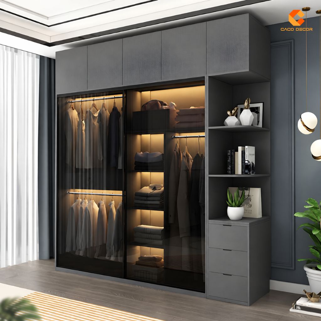 Tủ Áo Cánh Kính Dạng Lùa Màu Xám Đen Hiện Đại - TAK038 2