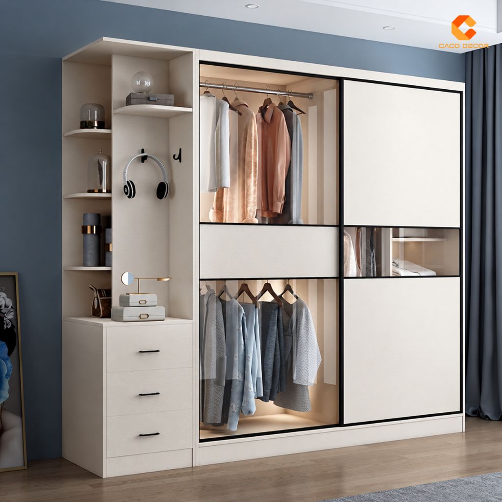 Tủ Áo Gỗ Công Nghiệp MDF Cửa Lùa Màu Trắng Sang Trọng - TAL041 2