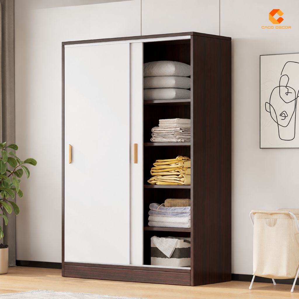 Tủ Quần Áo Gỗ Công Nghiệp MDF TAL049 Cửa Lùa Màu Trắng 2