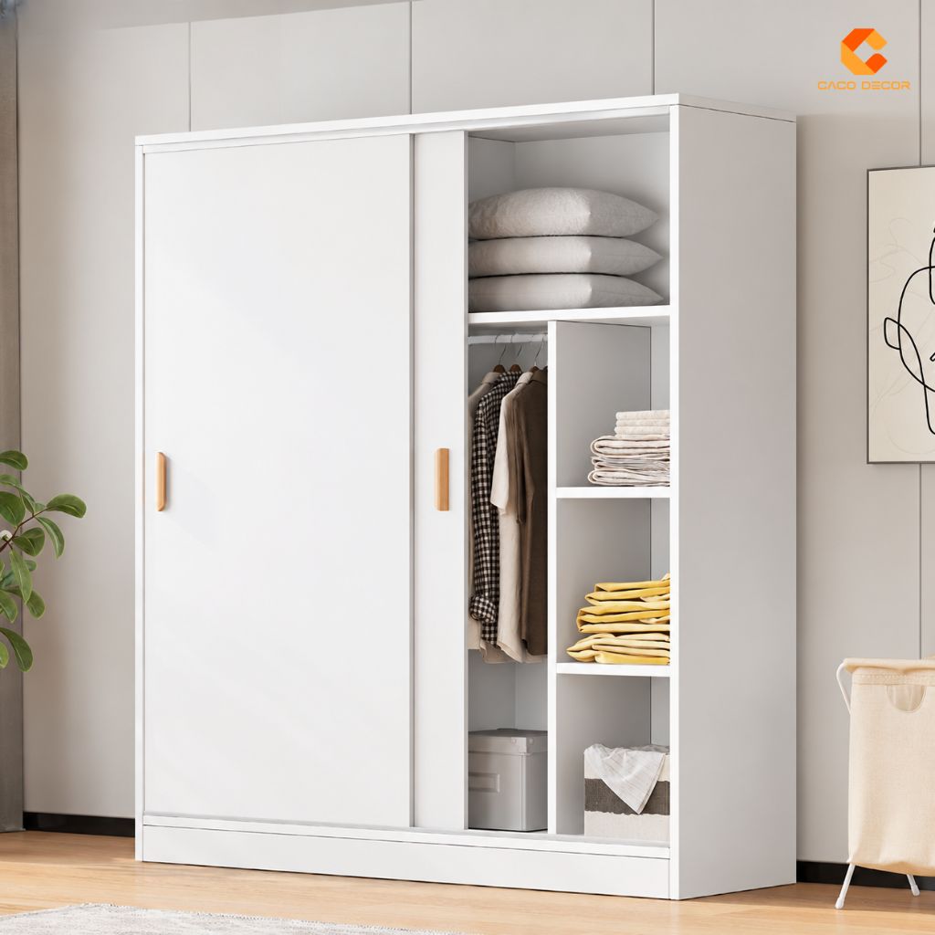 Tủ Quần Áo Gỗ Công Nghiệp MDF TAL049 Cửa Lùa Màu Trắng 3