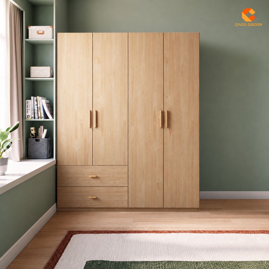 Tủ Quần Áo Gỗ MDF Màu Vàng Vân Gỗ Tinh Tế - TAM059 3
