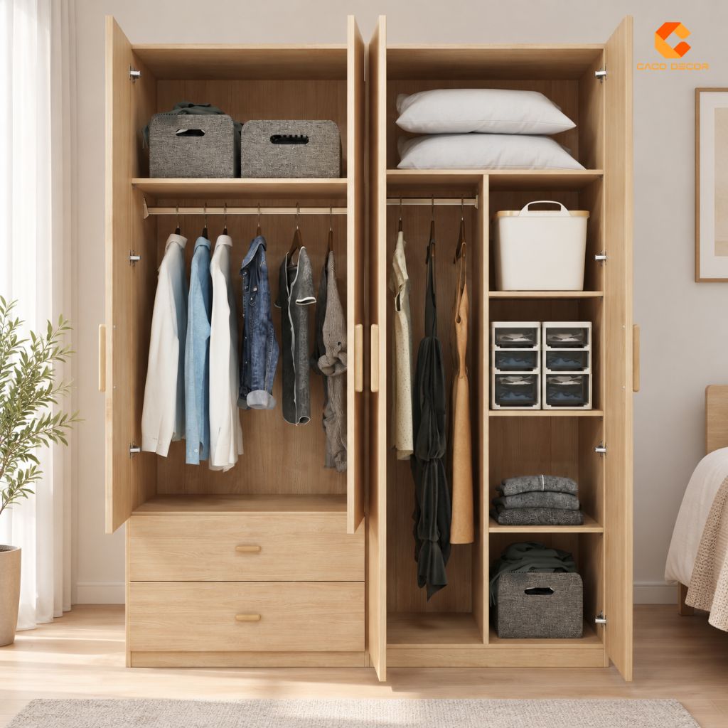 Tủ Quần Áo Gỗ MDF Màu Vàng Vân Gỗ Tinh Tế - TAM059 2
