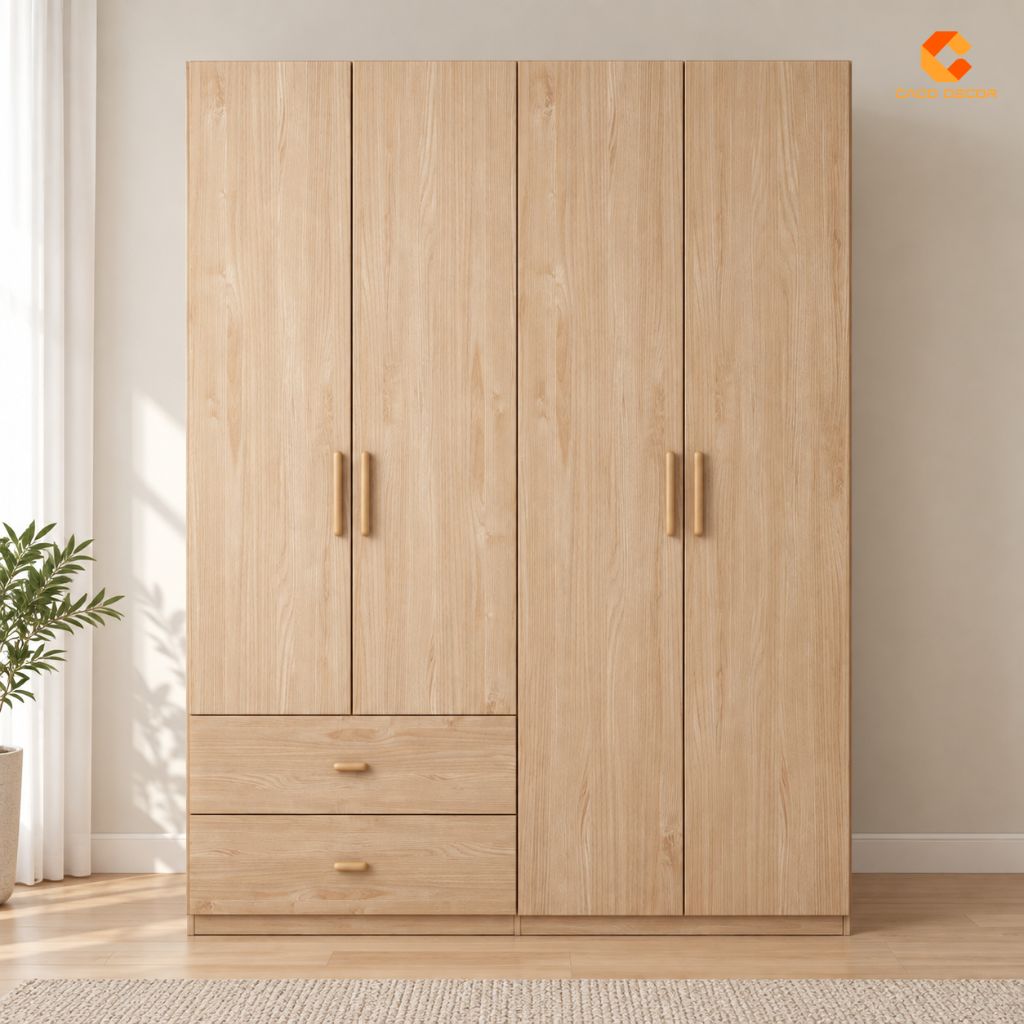 Tủ Quần Áo Gỗ MDF Màu Vàng Vân Gỗ Tinh Tế - TAM059 1