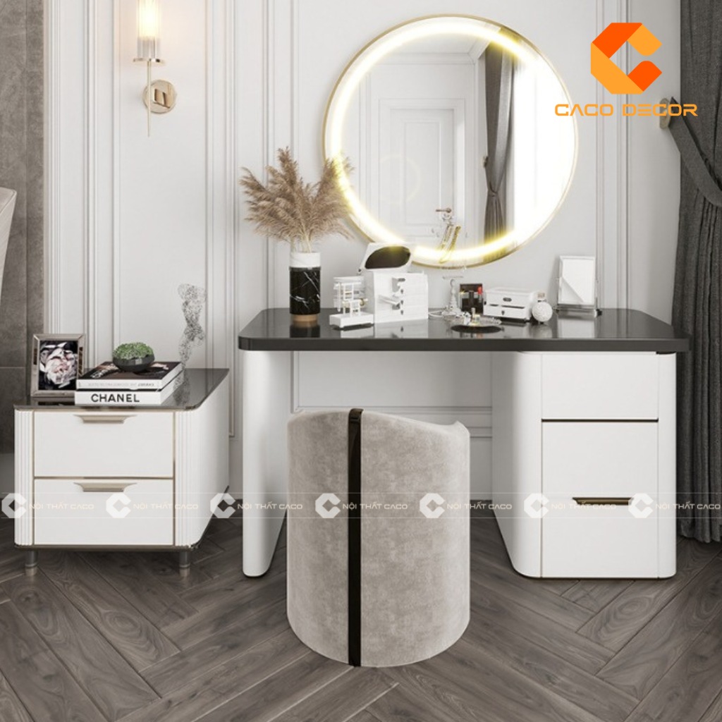 Bàn trang điểm gỗ đẹp hiện đại với 2 màu trắng đen 