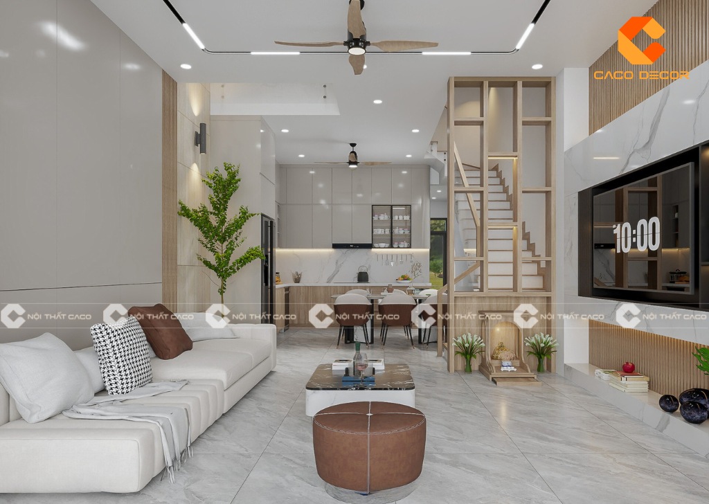 Thiết kế phòng khách liền bếp 50m2 cho nhà phố