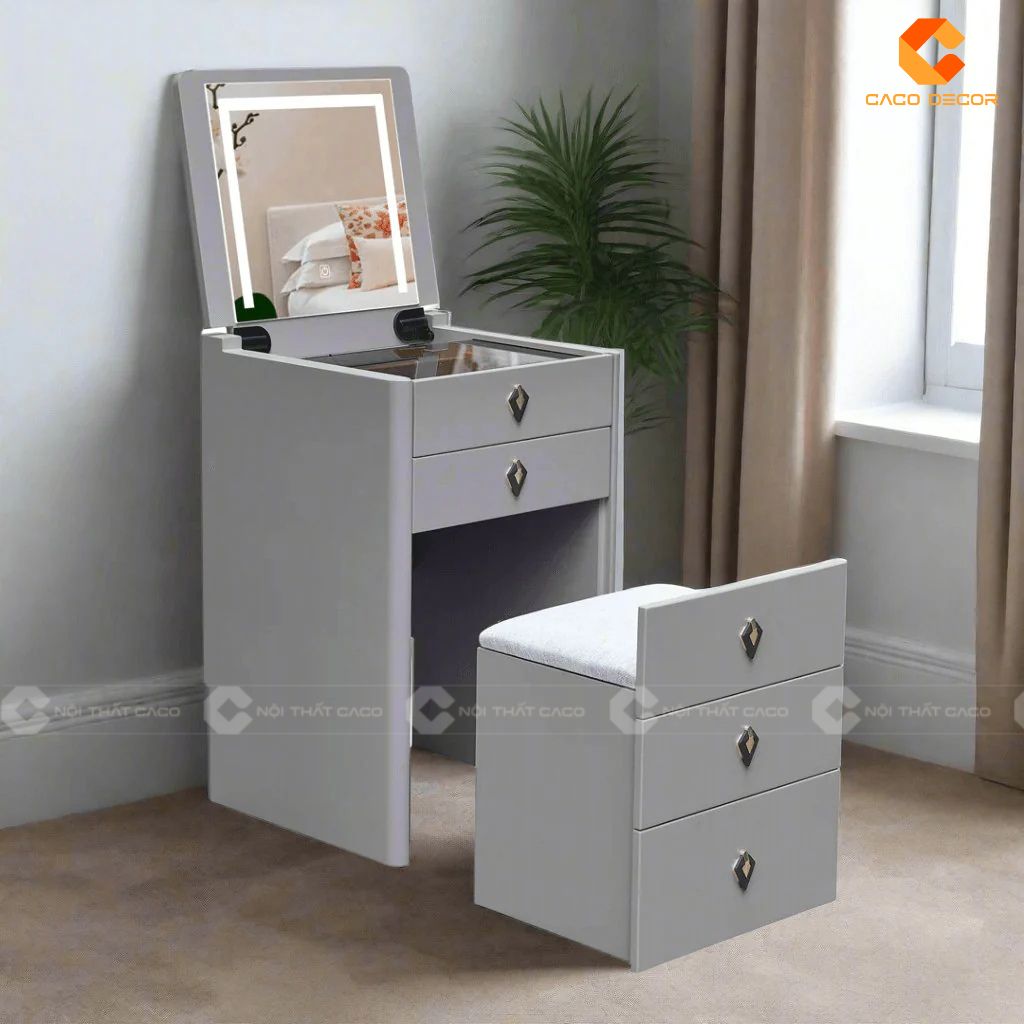 Mẫu bàn trang điểm gắn tường thiết kế giấu gương