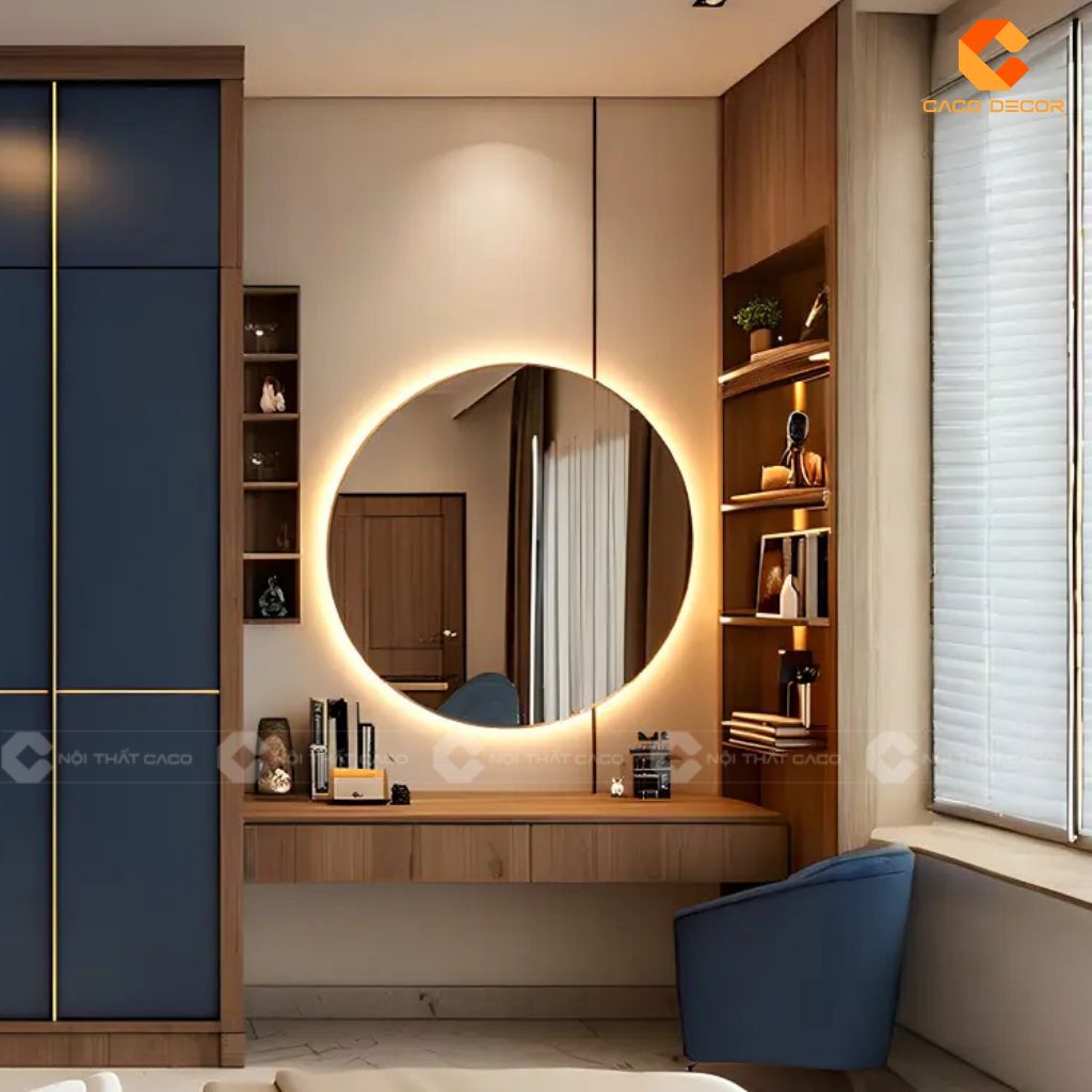 Mẫu bàn trang điểm treo tích hợp kệ thông minh