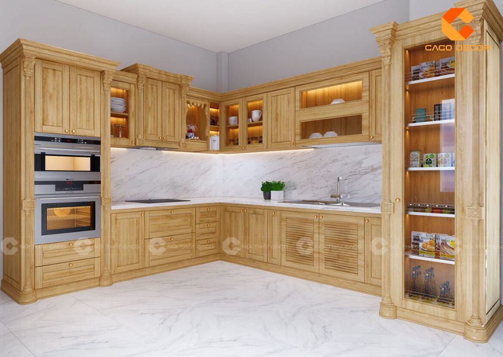 Tủ Bếp Gỗ Tự Nhiên Đẹp Cao Cấp Đắt Không? Giá Thực Tế 15
