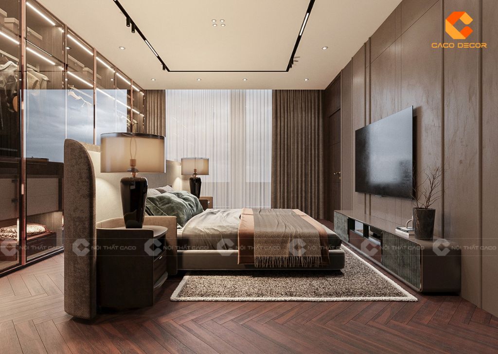 Không gian phòng ngủ biệt thự thiết kế đủ tiện nghi