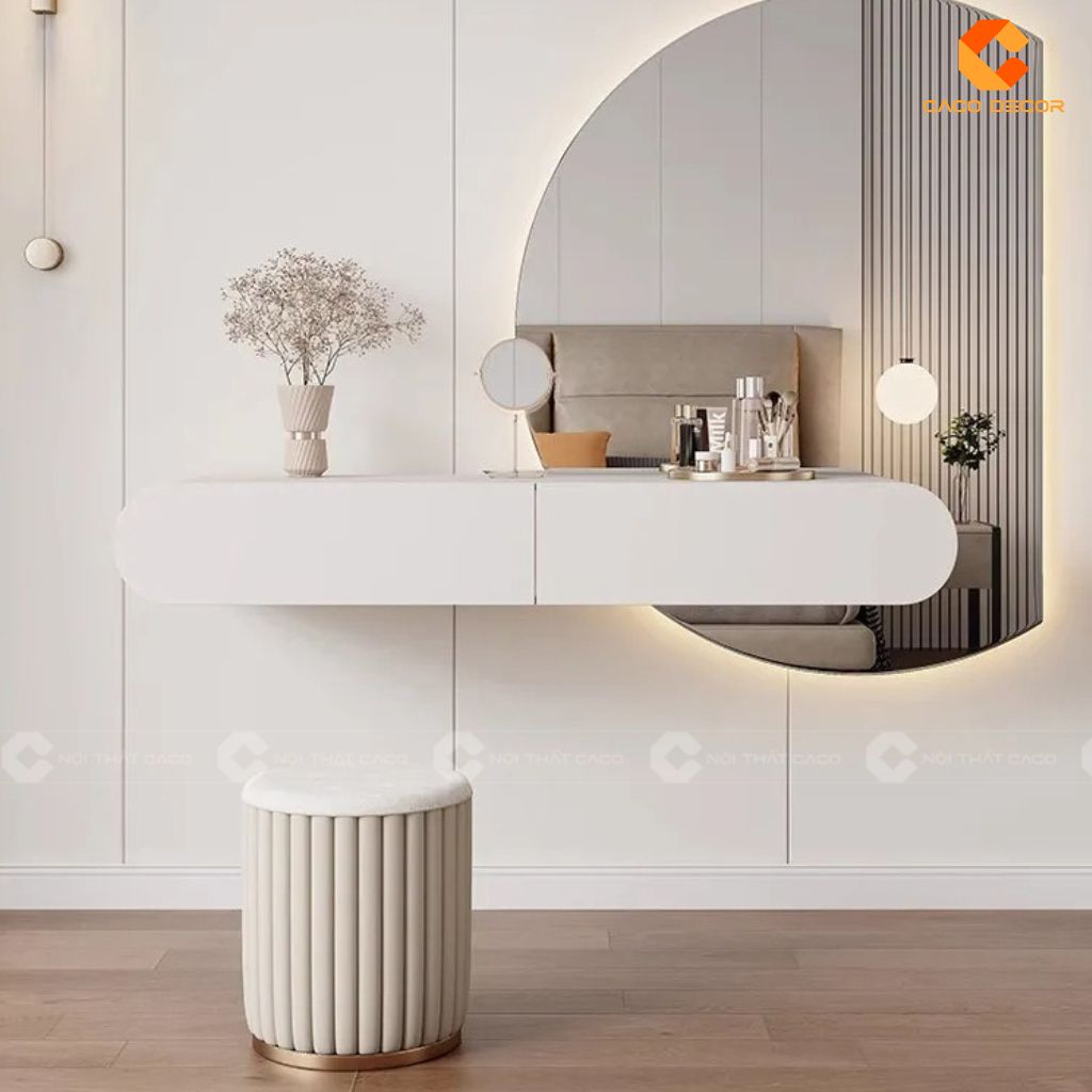 Mẫu bàn trang điểm gắn tường gỗ công nghiệp màu trắng
