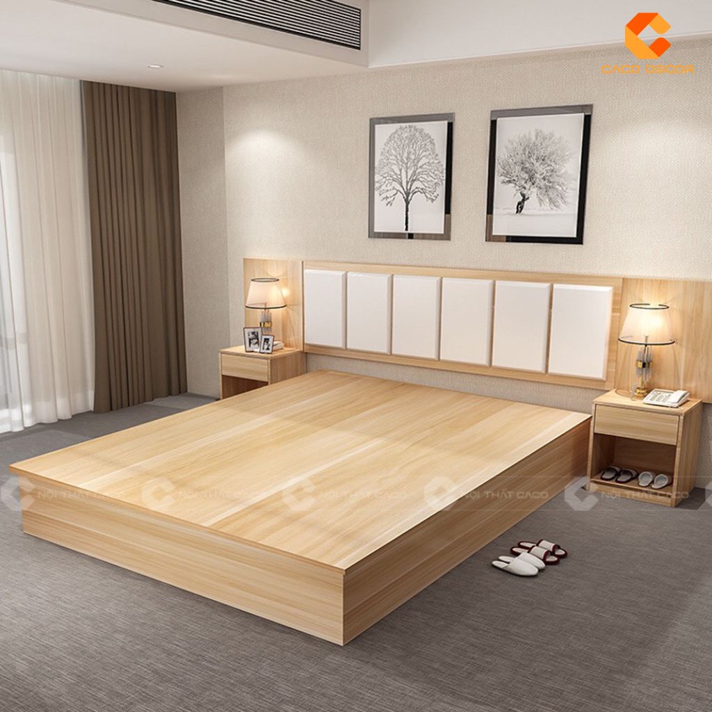 Mẫu giường ngủ gỗ công nghiệp màu nâu vân gỗ