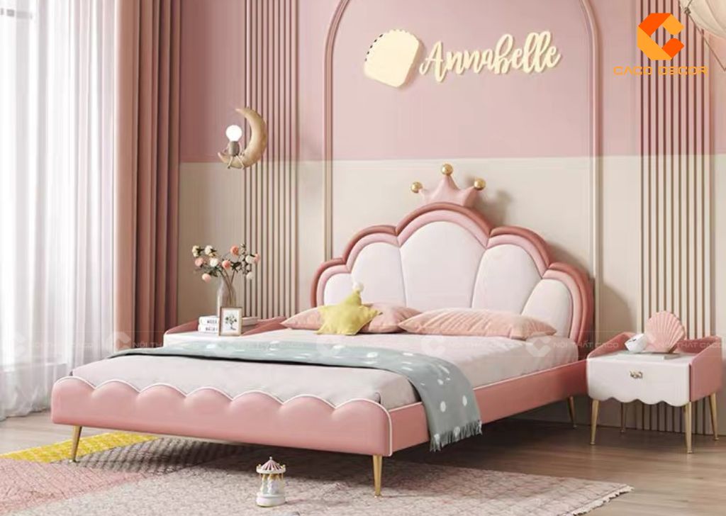 Mẫu giường màu hồng cho bé gái cực xinh