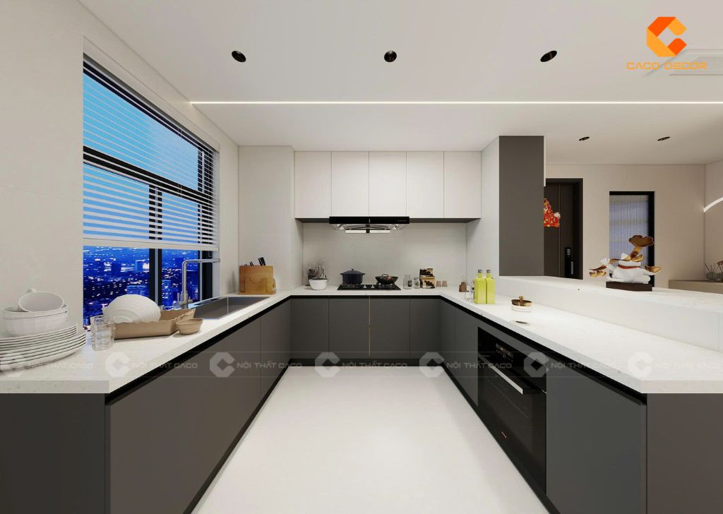 Thiết kế tủ bếp chữ U hiện đại tiện nghi