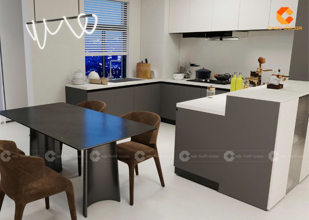 Bộ bàn ăn mặt đá tạo điểm nhấn tinh tế cho không gian