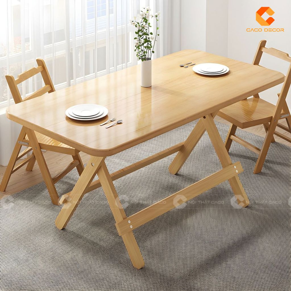 Bàn ăn gỗ tự nhiên BA073 dạng chữ nhật phối ghế
