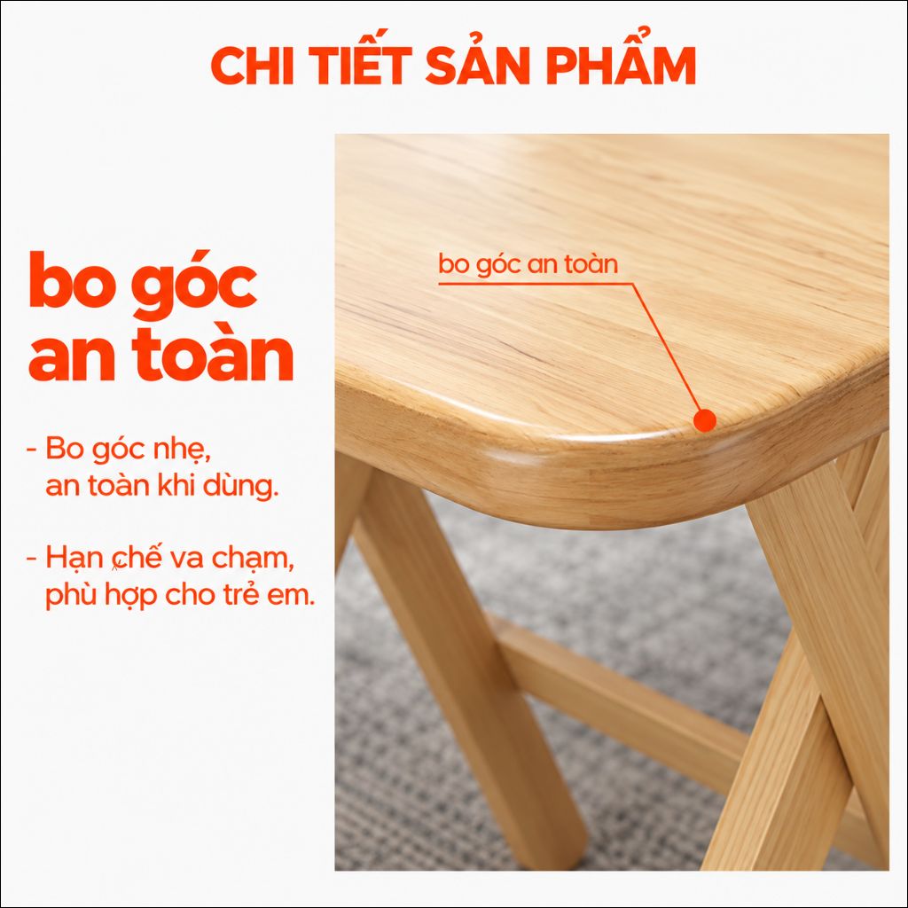Chi tiết bo góc an toàn của bàn ăn gỗ tự nhiên BA073.