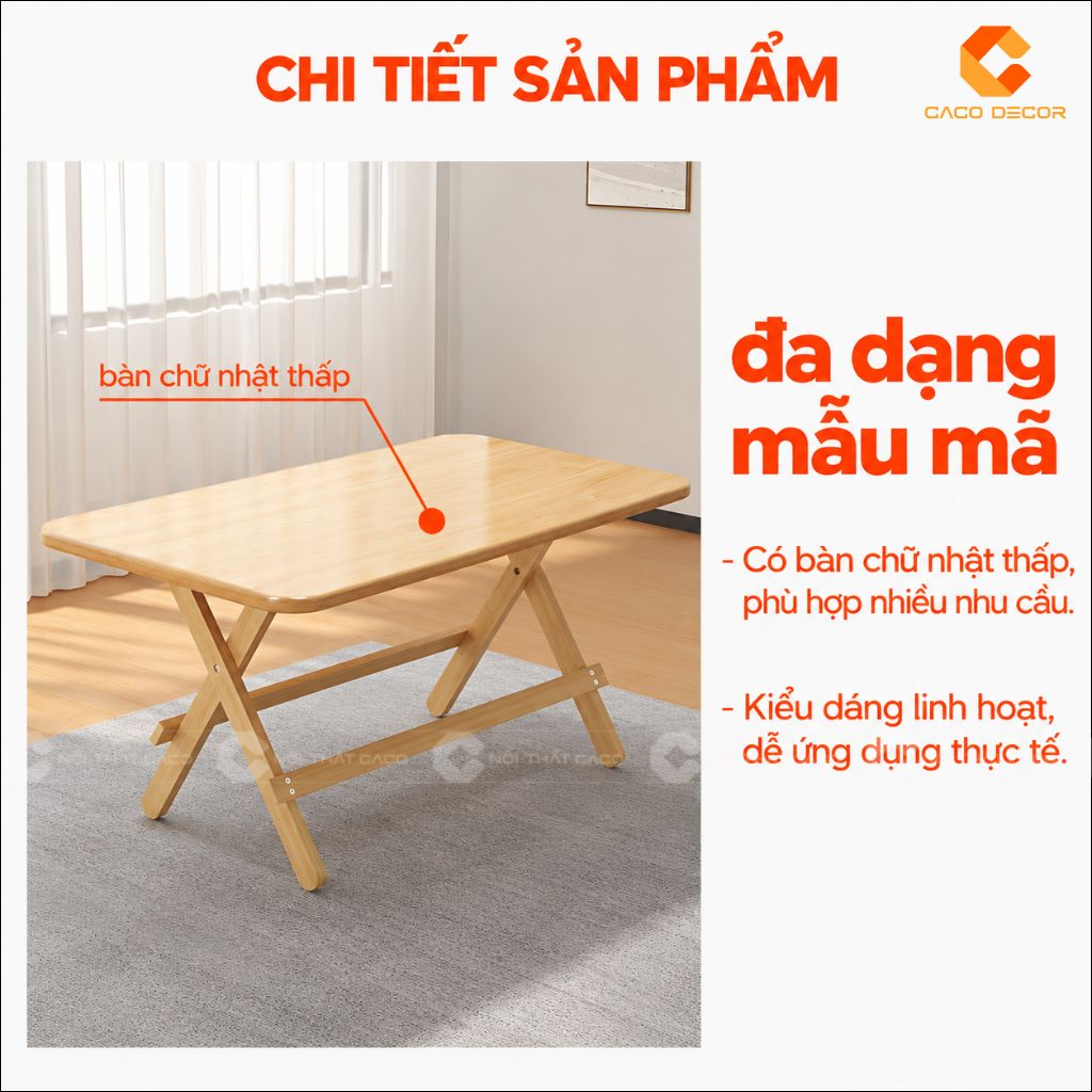 Bàn ăn gỗ tự nhiên BA073 kiểu chữ nhật thấp