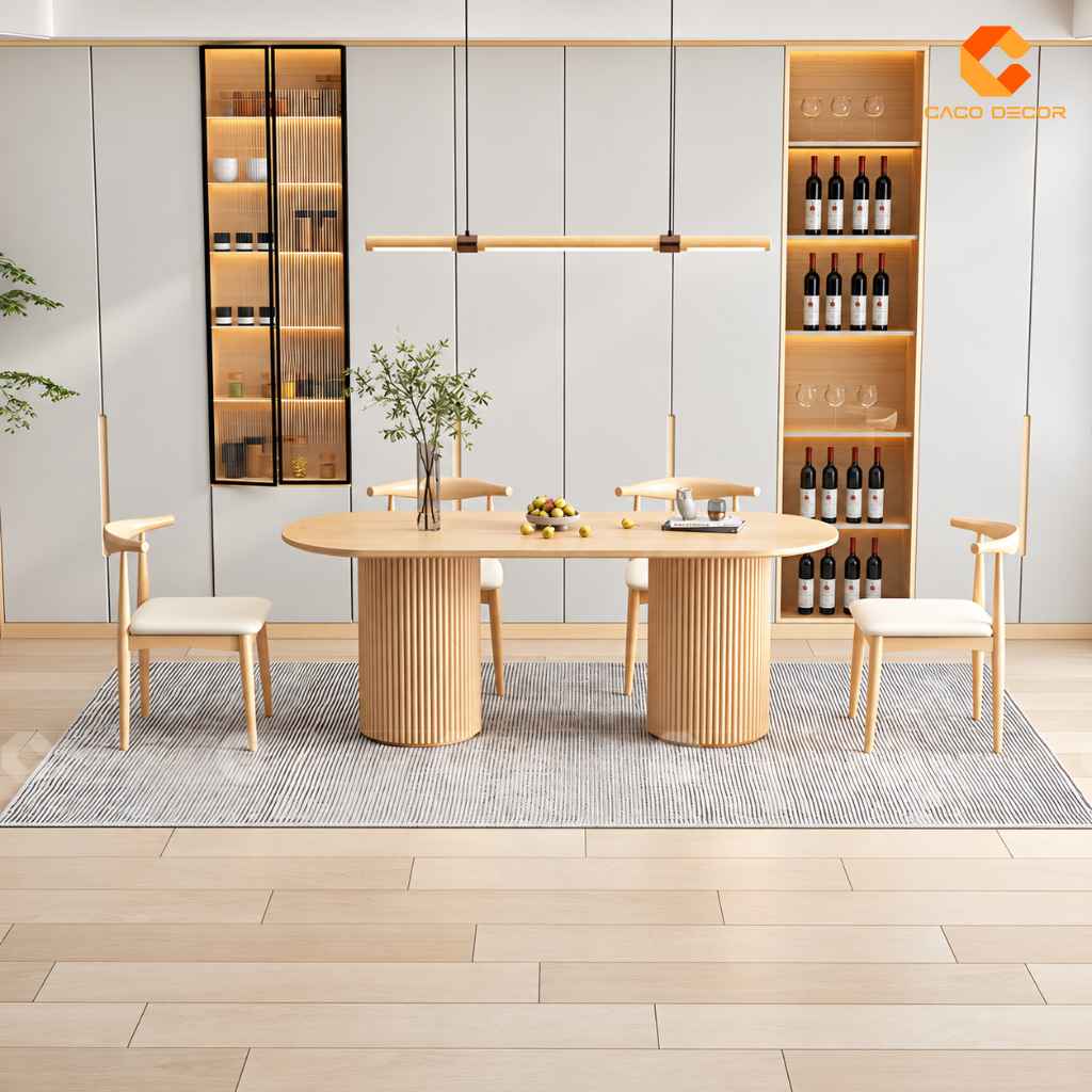 Bộ bàn ăn gỗ tự nhiên BA074 trong không gian hiện đại