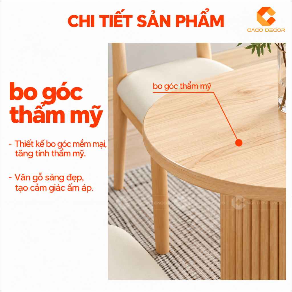 Chi tiết bo góc thẩm mỹ của bàn ăn gỗ tự nhiên BA074