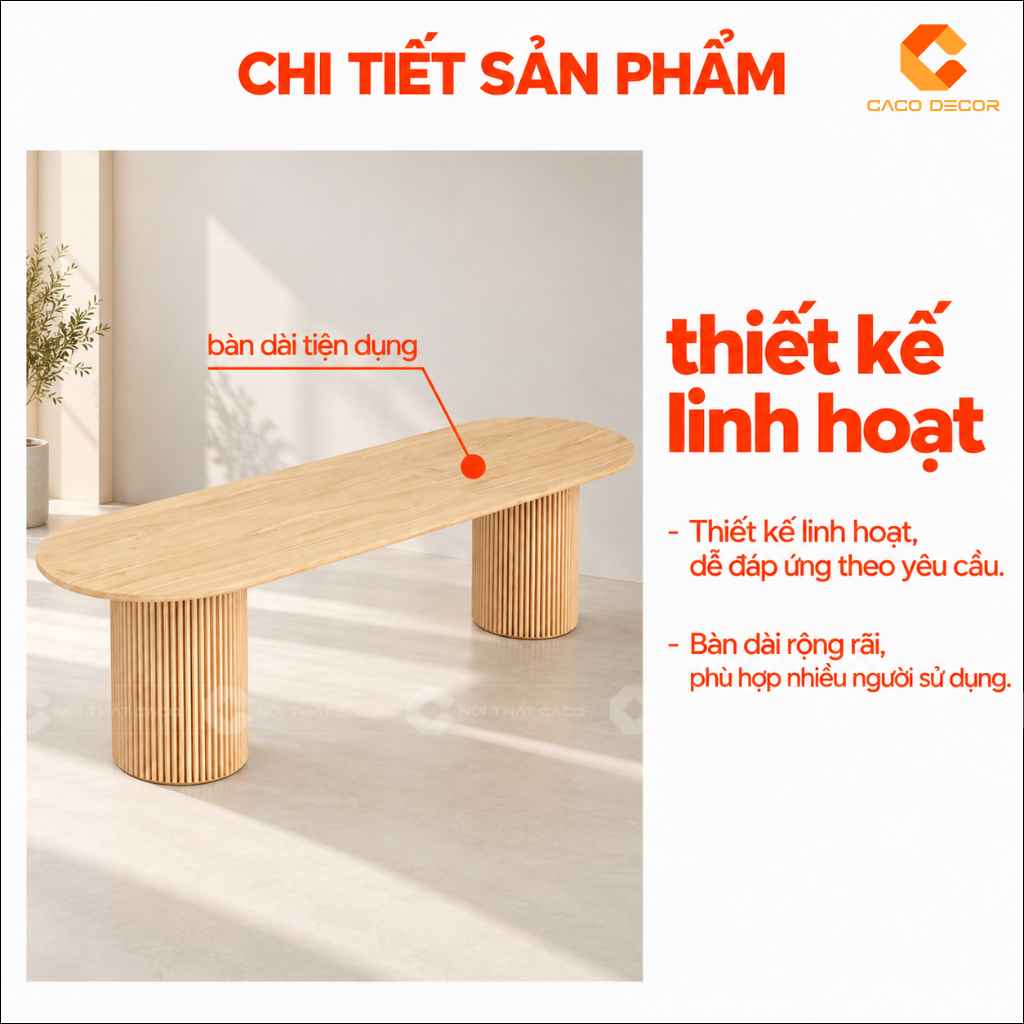 Bàn ăn gỗ tự nhiên BA074 thiết kế bàn dài linh hoạt