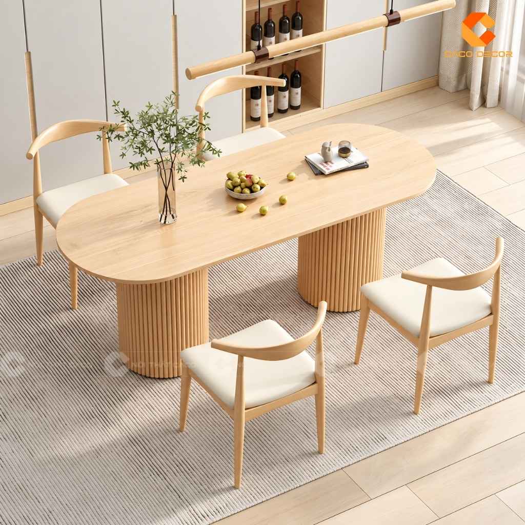 Bộ bàn ăn gỗ tự nhiên BA074 trong không gian hiện đại
