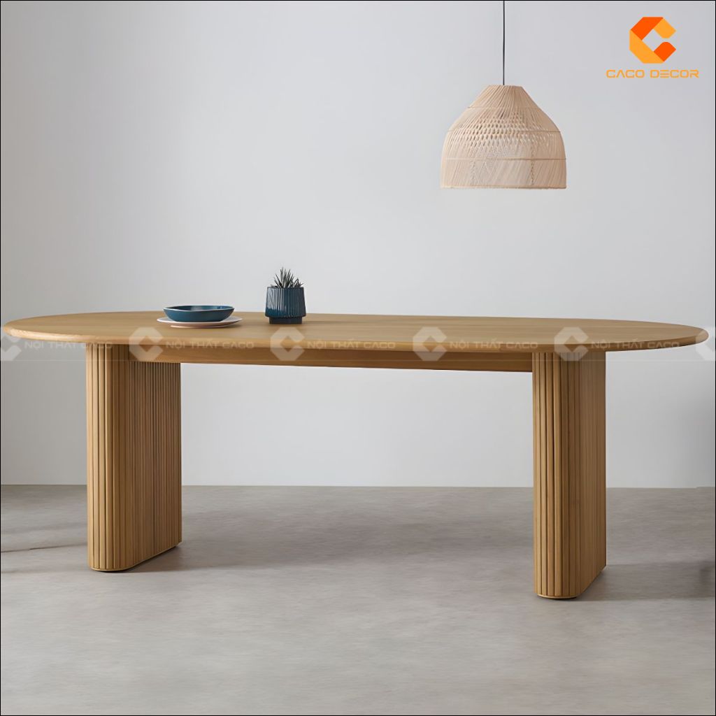 Góc chính diện bàn ăn gỗ tự nhiên BA075 chân nan sọc