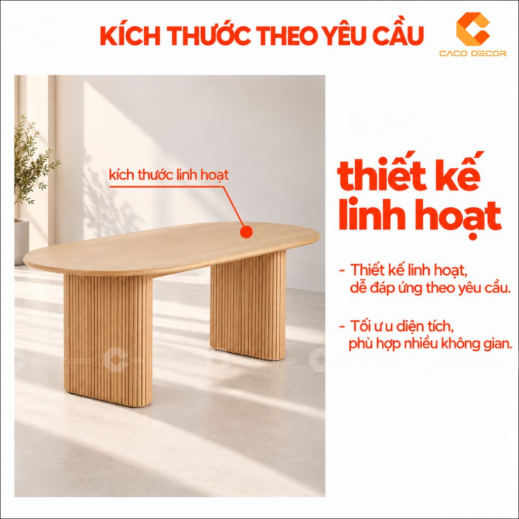 Bàn ăn gỗ tự nhiên BA075 thiết kế kích thước linh hoạt theo yêu cầu