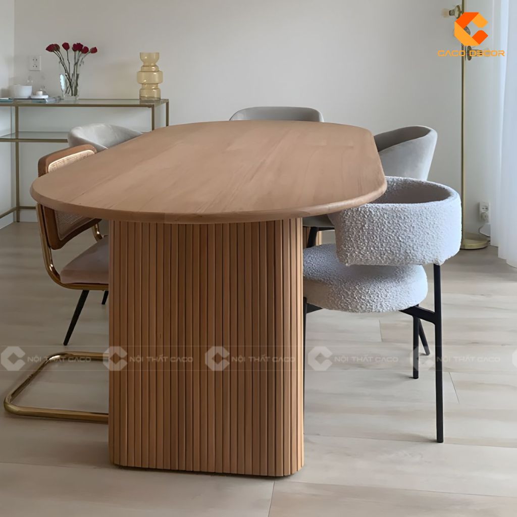 Bàn ăn gỗ tự nhiên BA075 kết hợp ghế nệm trong phòng ăn