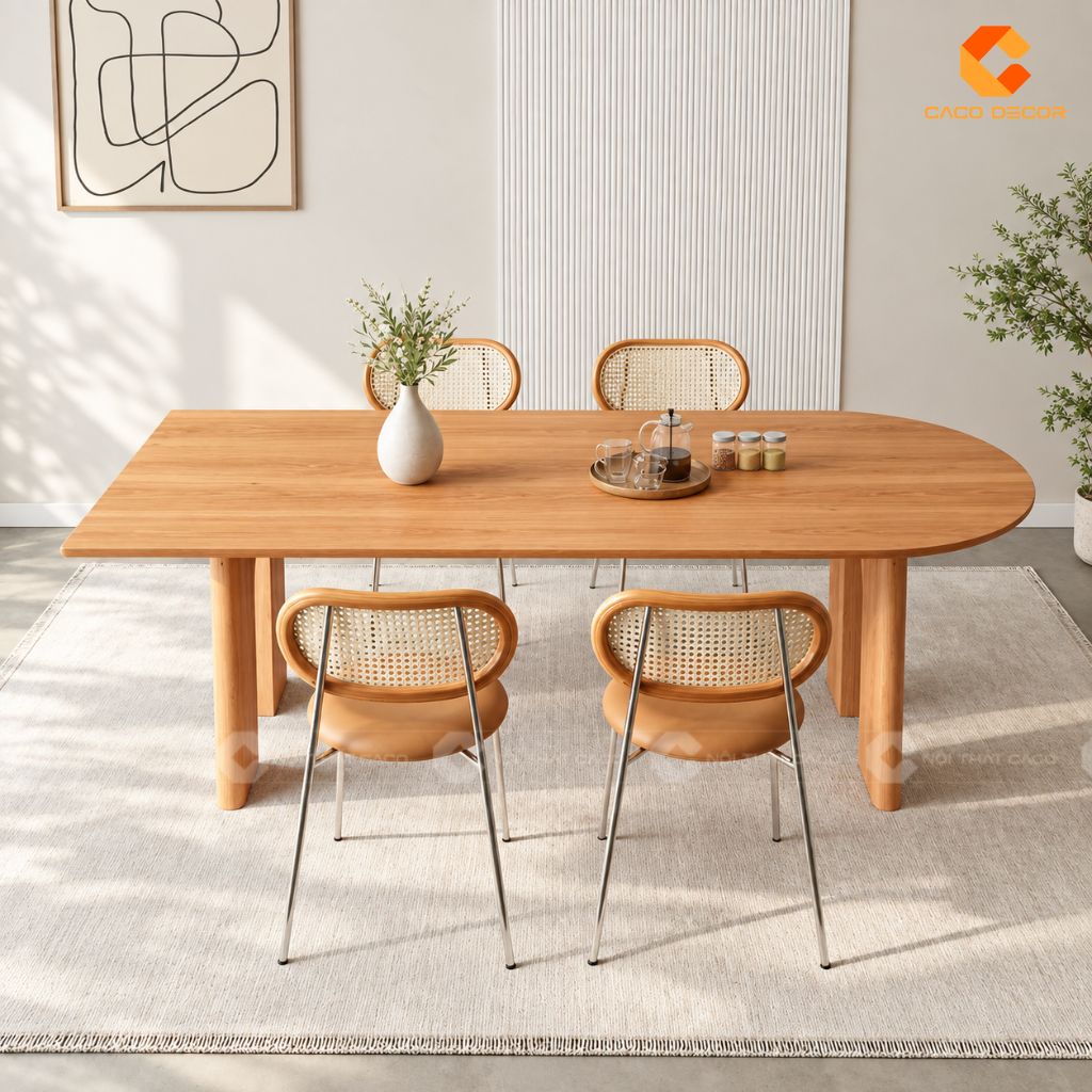 Bàn ăn gỗ tự nhiên BA076 kết hợp ghế cho không gian gia đình