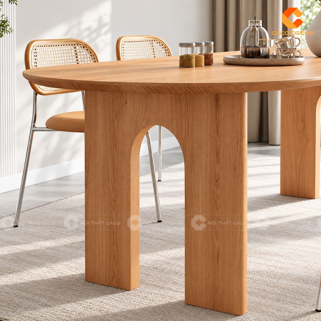 Bàn Ăn Gỗ Tự Nhiên BA076 Mặt Oval Chân Vòm Japandi 2