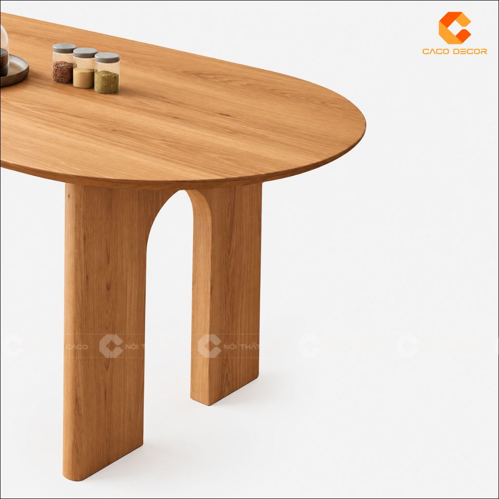 Bàn Ăn Gỗ Tự Nhiên BA076 Mặt Oval Chân Vòm Japandi 5