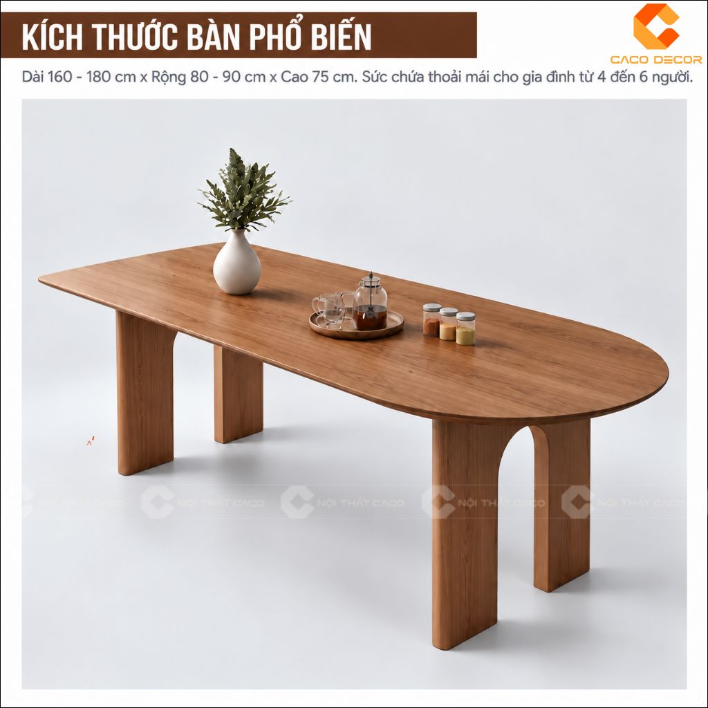 Kích thước phổ biến của bàn ăn gỗ tự nhiên BA076