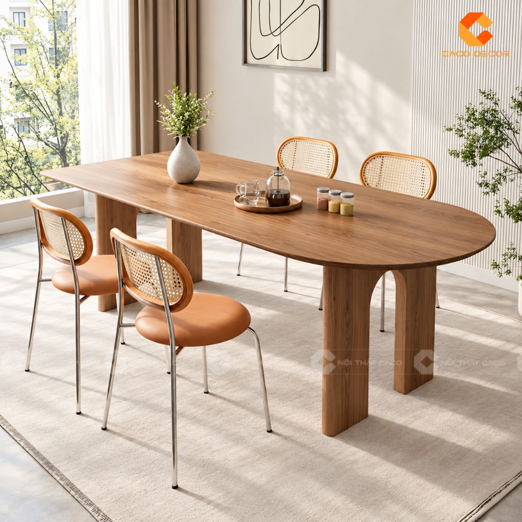 Bàn ăn gỗ tự nhiên BA076 phối ghế trong phòng ăn hiện đại