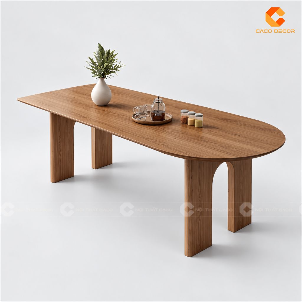 Bàn Ăn Gỗ Tự Nhiên BA076 Mặt Oval Chân Vòm Japandi 7