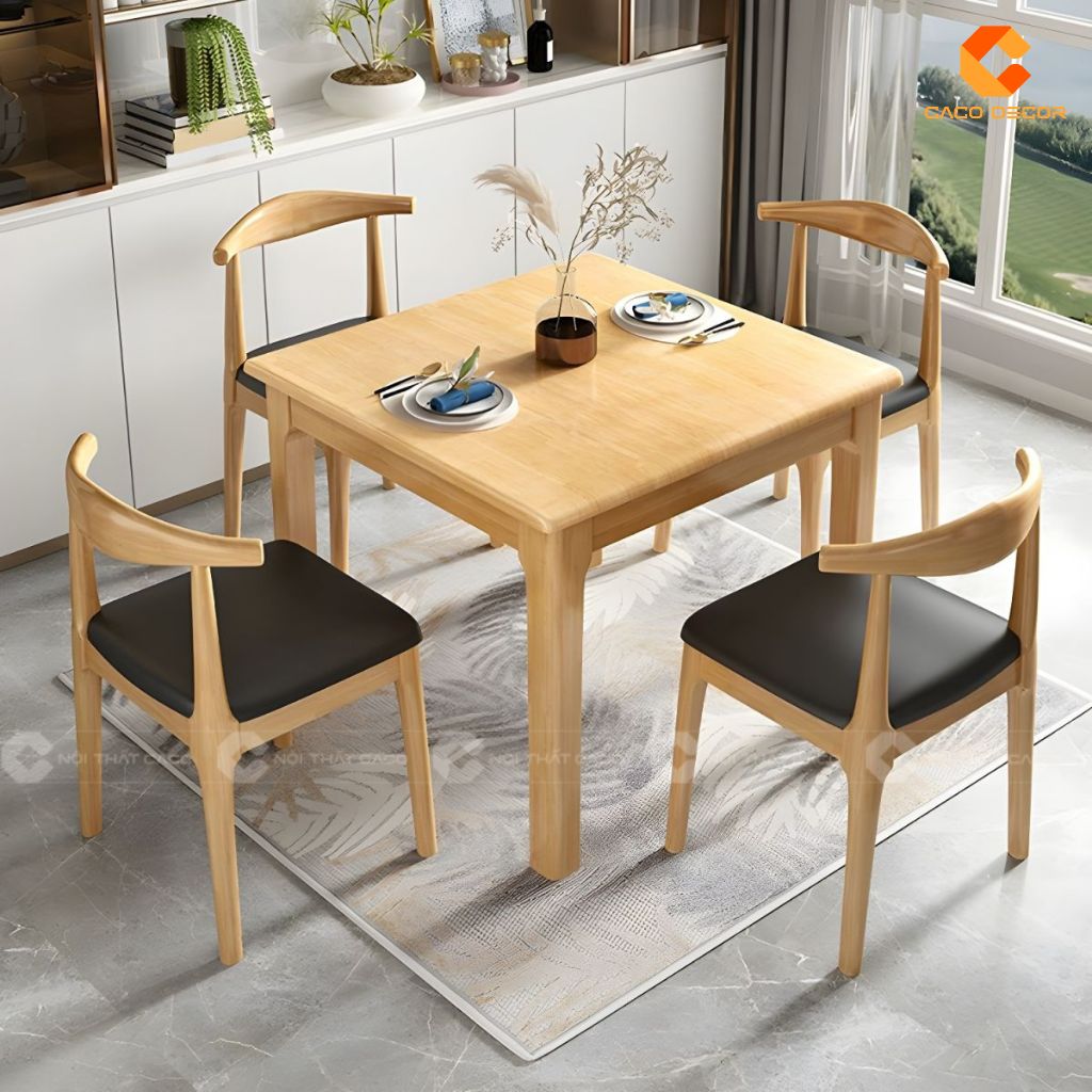 Bàn Ăn Gỗ Tự Nhiên BA077 Dáng Vuông Bo Góc Tinh Tế 1