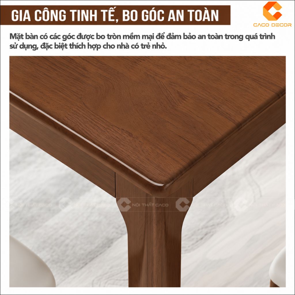 Chi tiết bo góc an toàn của bàn ăn gỗ tự nhiên BA077