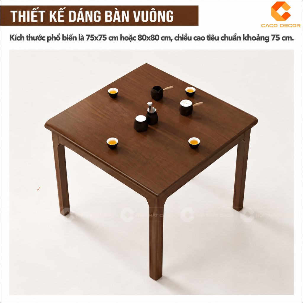 Bàn ăn gỗ tự nhiên BA077 thiết kế dáng vuông gọn gàng
