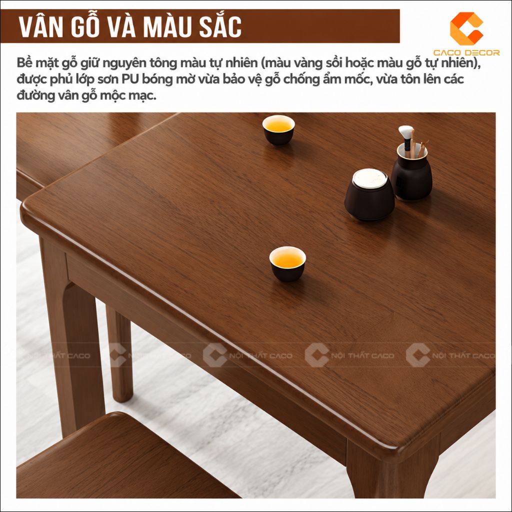 Vân gỗ và màu sắc của bàn ăn gỗ tự nhiên BA077