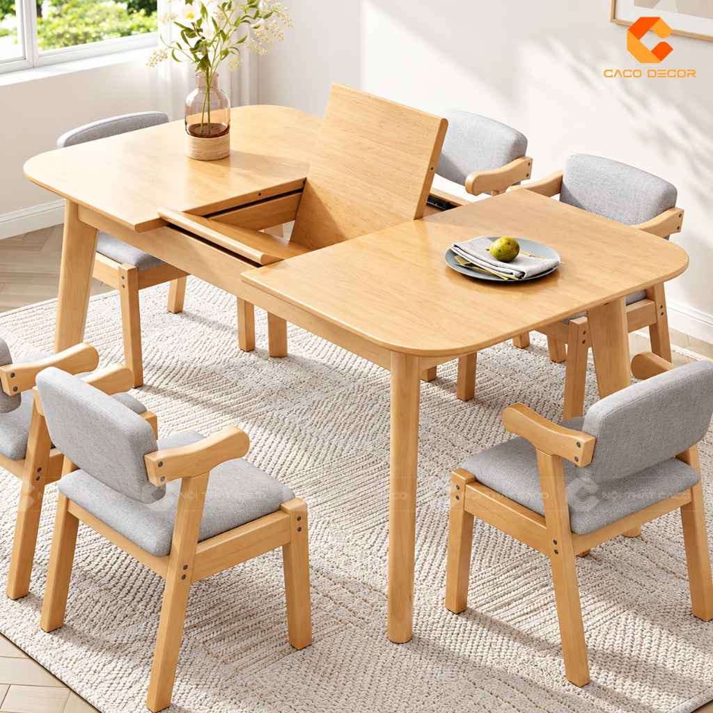 Cơ chế mở rộng mặt bàn của bàn ăn gỗ tự nhiên BA078